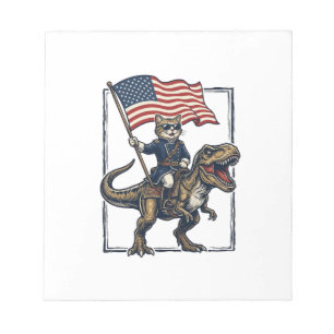 Bloc-note Chat Patriotique à Cheval sur un Dinosaure Design