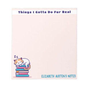 Bloc-note Chat sur une pile de livres Cute lecteurs personna