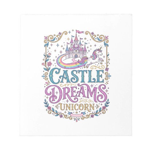 Bloc-note Château de licorne Rêves Licorne Fond blanc Pri (Devant)