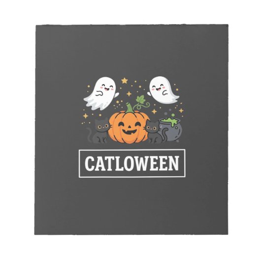 Bloc-note Chatloween Mignon Fantôme Chat Design Halloween_1 (Devant)