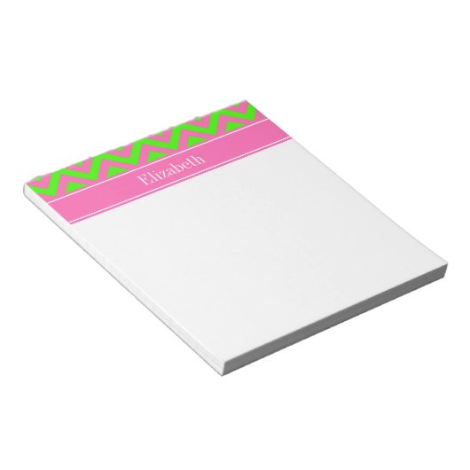Bloc-note Chaud rose #2 Lime Green LG Chevron Nom Monogramme (Incliné)
