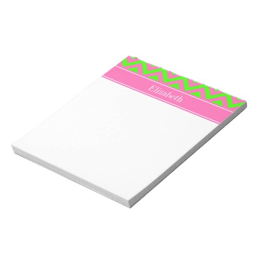 Bloc-note Chaud rose #2 Lime Green LG Chevron Nom Monogramme (Tourné)