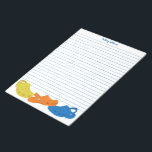Bloc-note Chaussures en plastique coloré papier d'écriture p<br><div class="desc">Ce papier d'écriture doublé est prêt à être personnalisé avec un nom en haut en lettres bleu vif. Il a des lignes bleues assorties avec une illustration au bas de trois chaussures en plastique moccasin ou de style clog en jaune,  orange et bleu.</div>