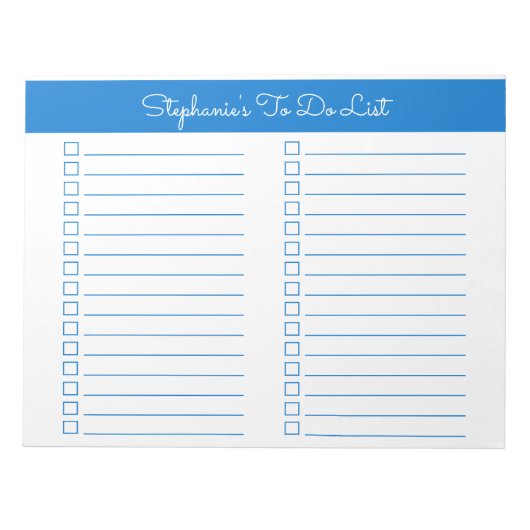 Bloc-note Check-list élégant simple bleu 8,5x11 deux colonne (Devant)