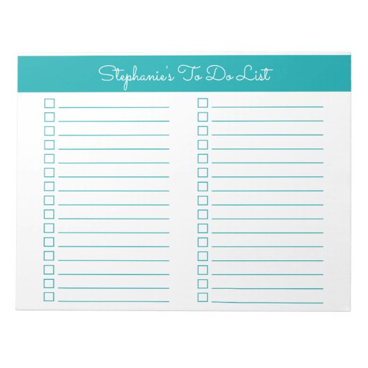 Bloc-note Check-list élégant simple sarcelle 8,5x11 deux col (Devant)