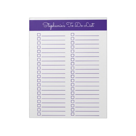 Bloc-note Check-list vertical violet 8,5x11 deux colonnes (Tourné)