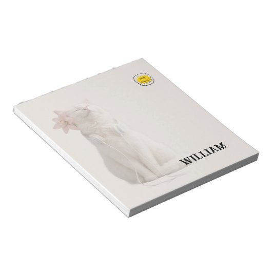Bloc-note CHECK MEO White Cat with Headphones – Personalized (Incliné)