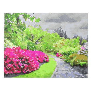 Bloc-note Chemin de jardin serein avec fleurs roses vives