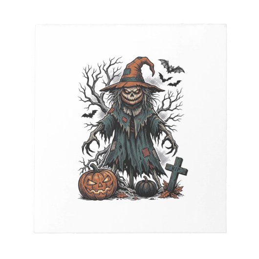 Bloc-note Chemise de citrouille d'Halloween Épouvantail Sorc (Devant)