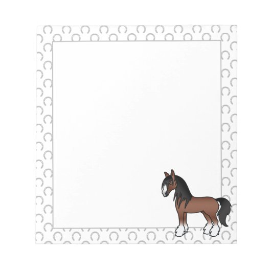 Bloc-note Cheval de dessin animé Brown Gypsy Vanner Clydesda (Devant)