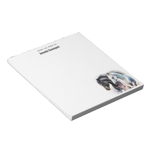 Bloc-note Chevaux noir et blanc en aquarelle (Incliné)