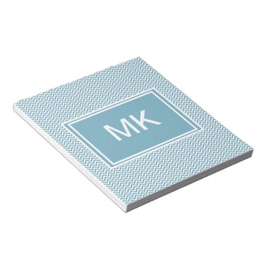 Bloc-note Chevron bleu avec Monogramme (Incliné)