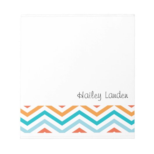 Bloc-note Chevron bleu et orange | Cartes-notes personnalisé (Devant)