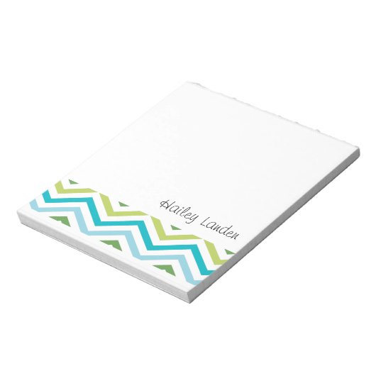 Bloc-note Chevron bleu et vert | Cartes-notes personnalisées (Tourné)