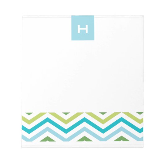 Bloc-note Chevron bleu et vert | Notepads Monogrammes (Devant)
