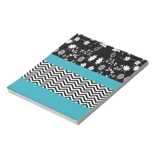 Bloc-note chevron floral bleu (Tourné)