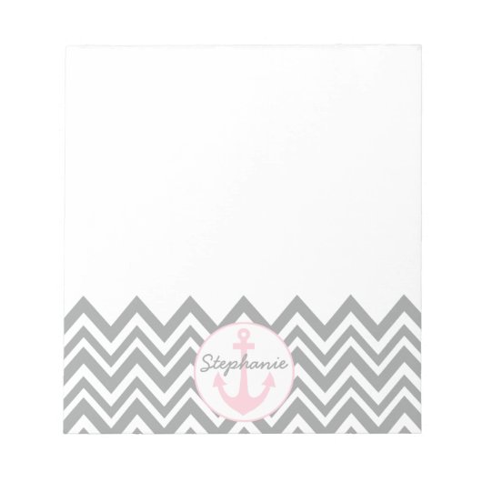 Bloc-note Chevron gris et blanc avec Pastel rose nautique (Devant)