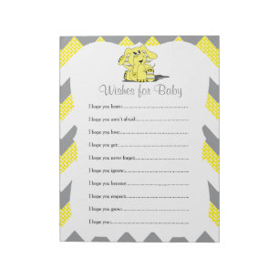 Bloc-note Chevron Jaune et Gris Souhaits pour bébé éléphant