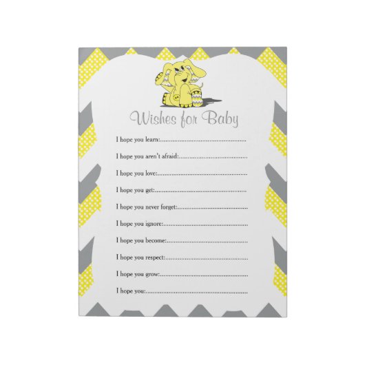 Bloc-note Chevron Jaune et Gris Souhaits pour bébé éléphant (Tourné)