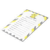 Bloc-note Chevron Jaune et Gris Souhaits pour bébé éléphant (Incliné)