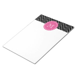 Bloc-note Chevron rose chaud, noir et blanc   Votre monogram