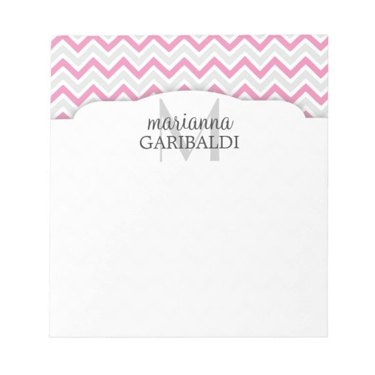 Bloc-note Chevron rose et moderne personnalisé (Devant)