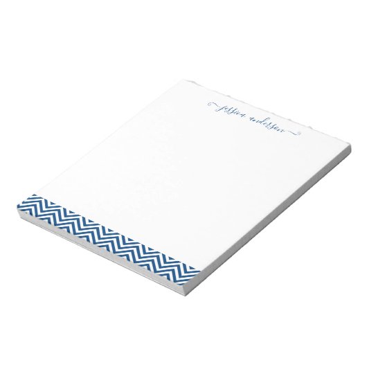 Bloc-note Chevron Zigzag Girly Script classique chic marine (Tourné)