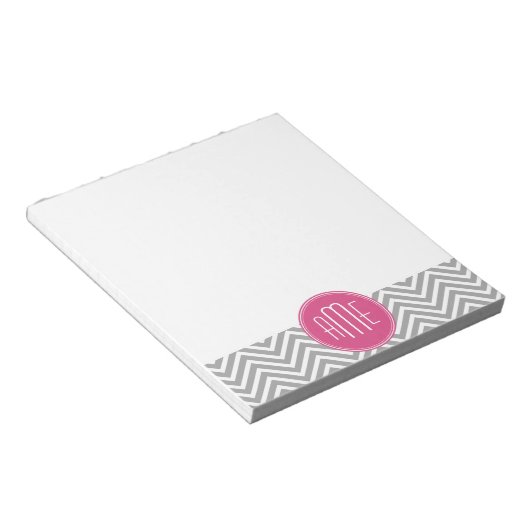 Bloc-note Chevrons gris et rose avec Monogramme personnalisé (Incliné)