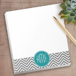 Bloc-note Chevrons turquoises au charbon de bois Monogramme<br><div class="desc">Bleu et gris - Un motif audacieux art déco aux couleurs fraîches et joyeuses. Si vous devez ajuster les monogrammes,  cliquez sur le bouton customiser et apporter des modifications.</div>