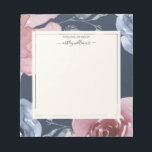 Bloc-note Chic Bleu Bourgogne Rose Bleu Foncé Personnalisé<br><div class="desc">Bloc-notes chic bleu-bordeaux rose couleur aquarelle peint à la main roses sur un arrière - plan bleu foncé et votre nom dans élégante calligraphie script. Ajoutez simplement votre nom. Conçu exclusivement pour vous par Happy Dolphin Studio. Si vous avez besoin d'aide ou de produits correspondants, veuillez nous contacter par l'intermédiaire...</div>