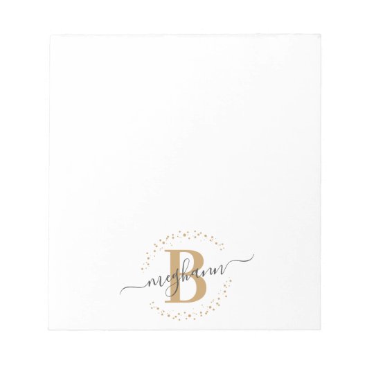 Bloc-note Chic Girly Moderne Blanc Or Nom Script Monogramme (Devant)