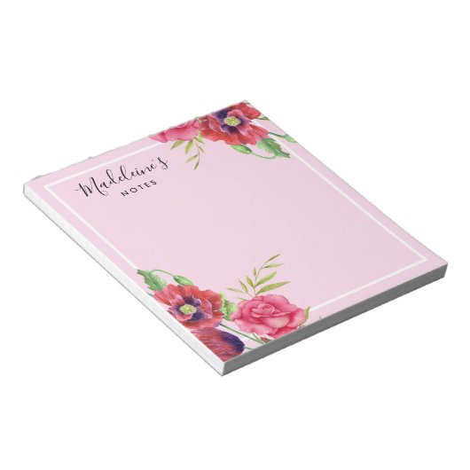 Bloc-note Chic moderne Fleurs rouges et roses Arrière - plan (Incliné)