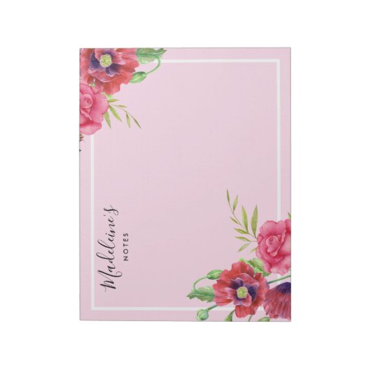 Bloc-note Chic moderne Fleurs rouges et roses Arrière - plan (Tourné)