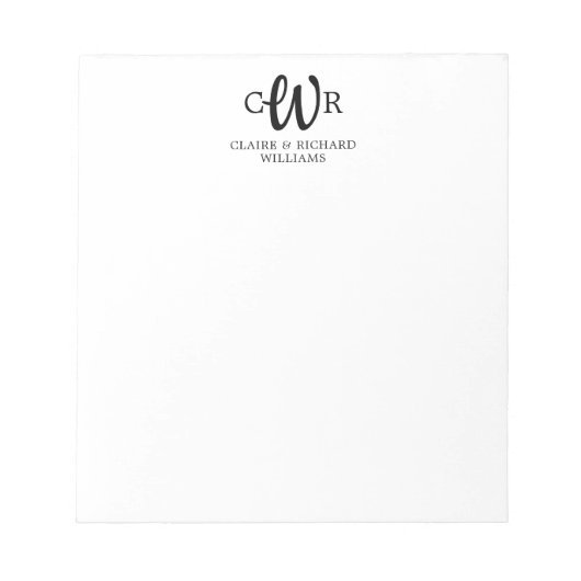 Bloc-note Chic Moderne M. Mme Couple Monogramme Script Initi (Devant)