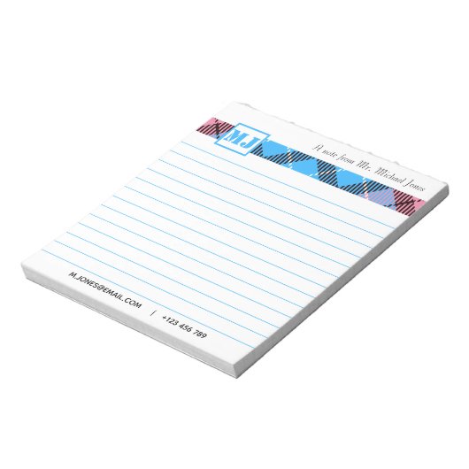 Bloc-note Chic Monogramme Nom du script Plaid Professional L (Tourné)