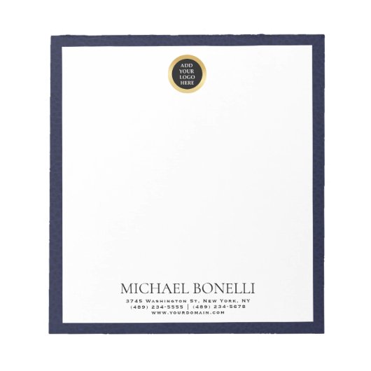 Bloc-note Chic Navy Blue Leather Circle logo professionnel (Devant)