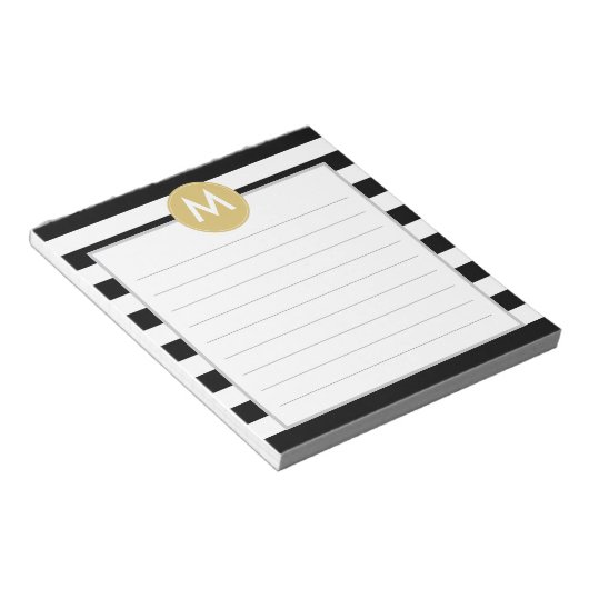 Bloc-note Chic noir rayures monogramme Pad (Incliné)