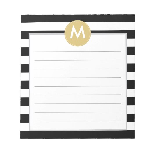 Bloc-note Chic noir rayures monogramme Pad (Devant)