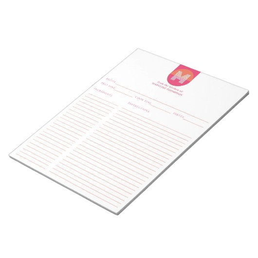 Bloc-note Chic Retro Pink Orange Geometric Monogram Recipe (Incliné)