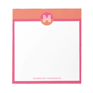 Bloc-note Chic Rétro Rose Orange Géométrique Monogramme Mode