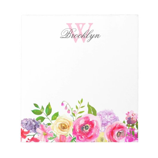 Bloc-note Chic rose clair violet floral Monogramme (Devant)