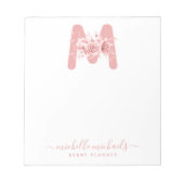 Bloc-note Chic Rose or Floral Aquarelle Monogramme (Devant)