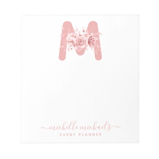 Bloc-note Chic Rose or Floral Aquarelle Monogramme (Devant)