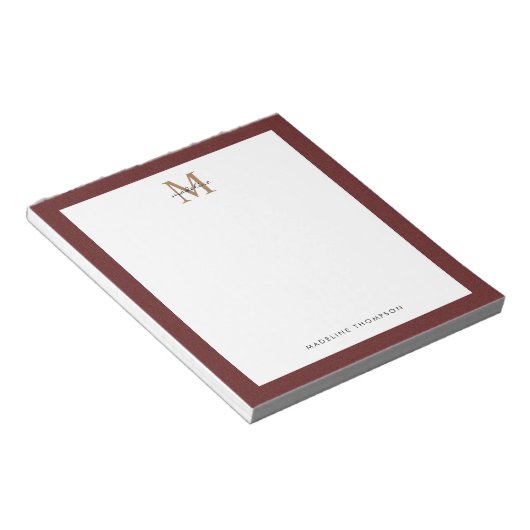 Bloc-note Chic Script élégant Tweed Red Gold Monogramme (Incliné)