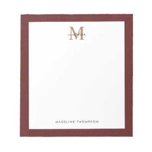 Bloc-note Chic Script élégant Tweed Red Gold Monogramme