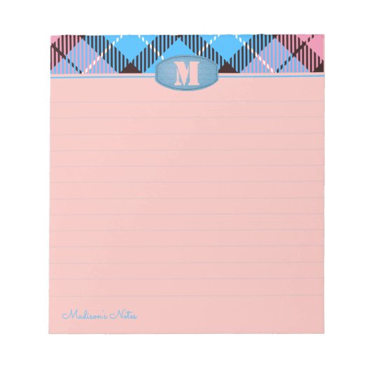 Bloc-note Chic Script Personnalisé Monogramme Plaid Jeans Pi (Devant)