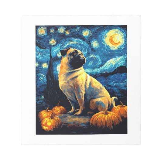 Bloc-note Chien carlin de Van Gogh nuit étoilée Halloween dr (Devant)