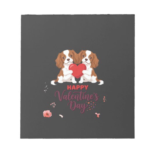 Bloc-note Chien Cavalier King Happy Saint-Valentin Floral (Devant)