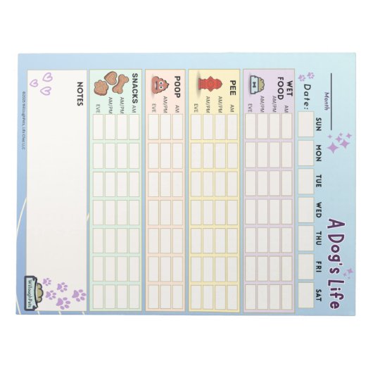 Bloc-note Chien Daily Tracker, le dimanche Début (Devant)