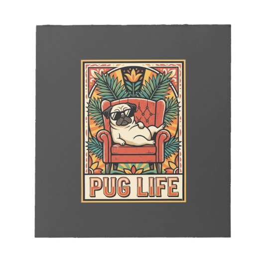 Bloc-note Chien d'art populaire rétro Pug Life (Devant)
